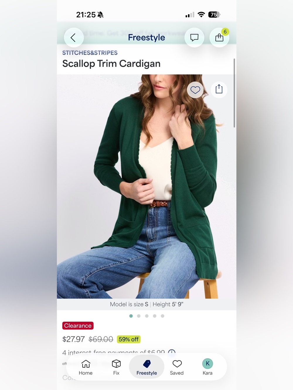 EUC Stitches & Stripes Scallop Trim Green Open-Front Cardigan Large
